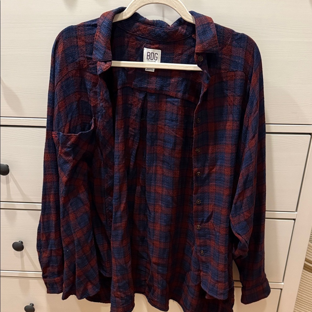BDG Navy and Crimson flannel Shirt